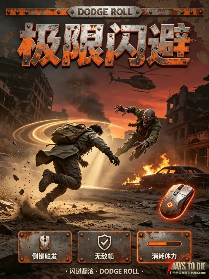 鼠标侧键闪避,可改快捷键,会根据你的方向键进行闪避