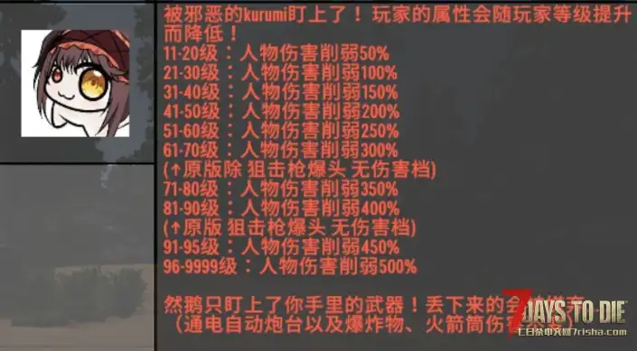 人物实体伤害随等级降低–丧尸增强(改)