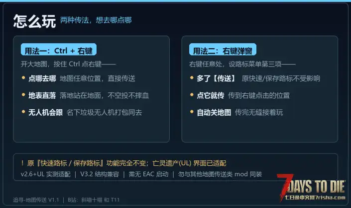 【地图传送】大地图任意位置右键传送,b站粉丝点单传送mod,适配亡灵遗产和v3.2/v3.3版本